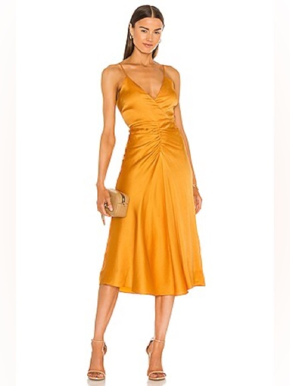 NWT Jonathan Simkhai | Lizeth Hammered Silk Dress‎ in Pixie Gold Yellow 12